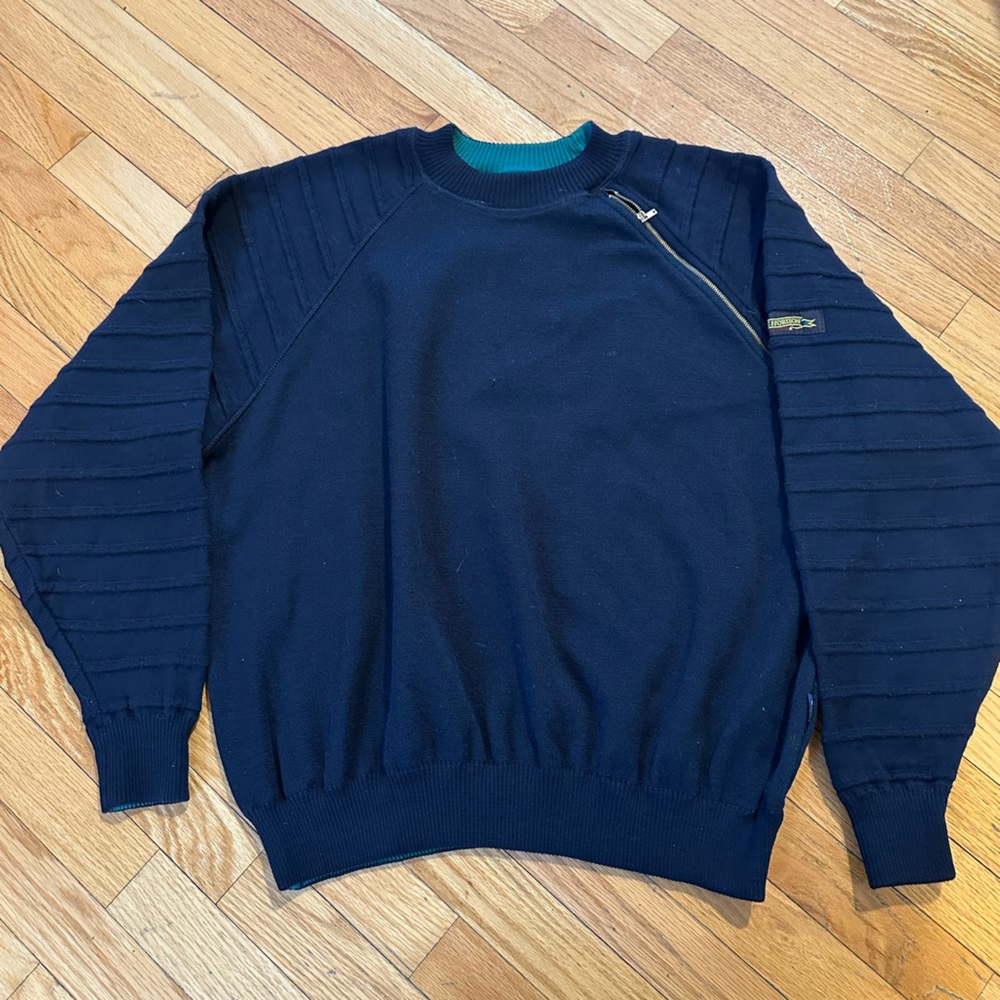 Vintage Blue Horizon ribbed Navy Blue Sweater with Chest pocket size 3/Large Men